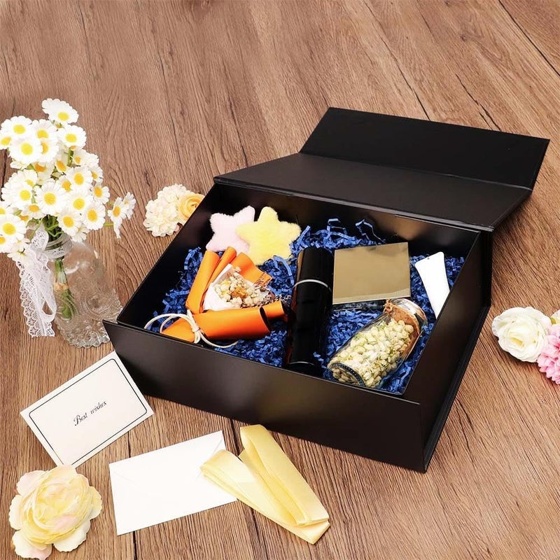 UoeRing 1 Pcs Black Gift Box,11.5x8x4 Magnetic Gift Box for Presents with Lids Rectangle Collapsible for Bridesmaid Proposal Box,Wedding,Christmas,Birthday Gift Packging with Ribbon Card Envelope - Image 5